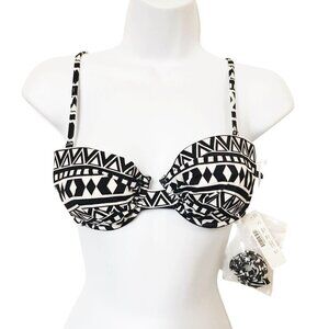J. Crew  Geometric tiki underwire top, Size 34A, Black/white, New with tag